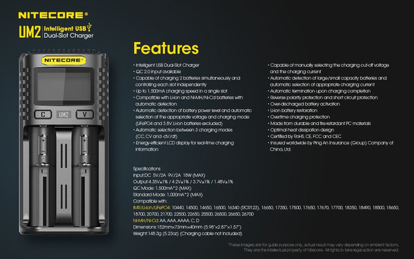 Nitecore UM2 Intelligent USB Dual-Slot Charger - WholesaleVapor.com