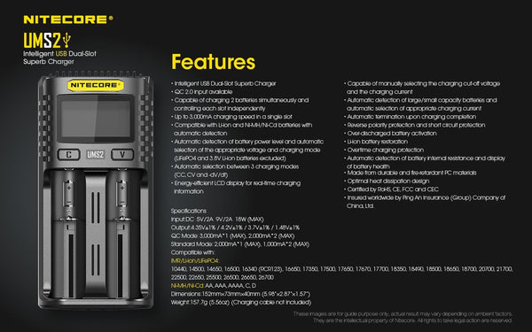 Nitecore UMS2 Intelligent USB Dual-Slot Superb Charger - WholesaleVapor.com
