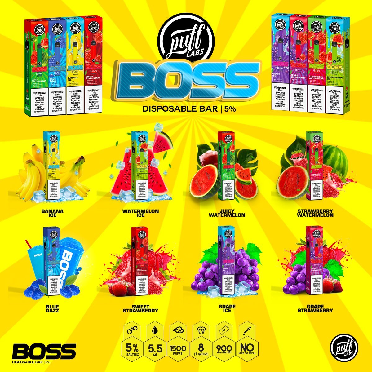 Wholesale Puff Boss Disposables - Puff BOSS Bar Disposable 5% - 1500 Puff WholesaleVapor.com Wholesale Puff Boss Disposables - Puff BOSS Bar Disposable 5% - 1500 Puff WholesaleVapor.com